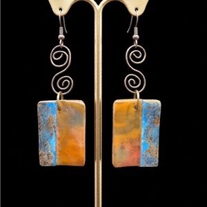 Artisan Copper Dangle Earrings | Hand-Painted Polymer Clay, One-of-a-Kind